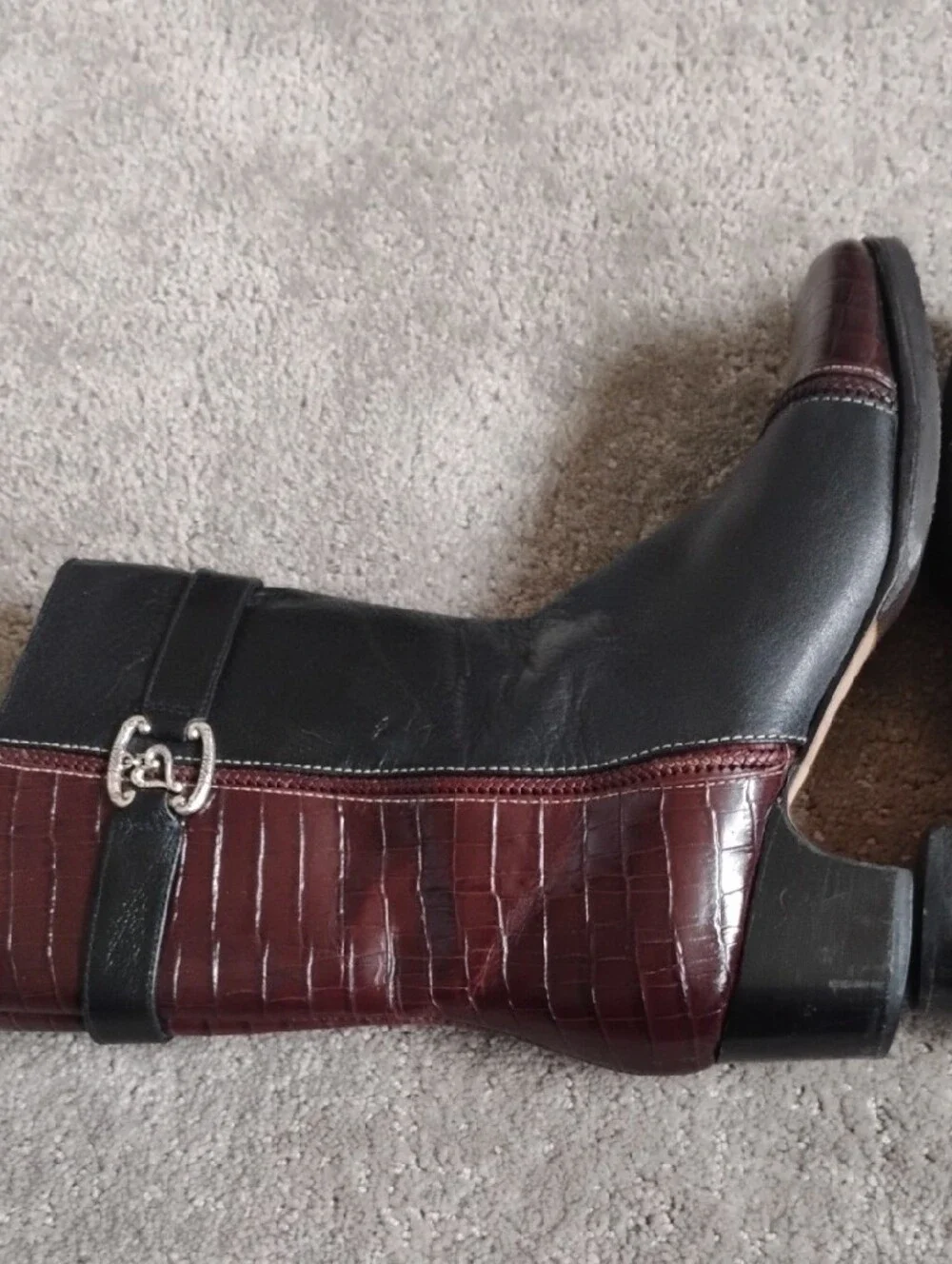 Brighton ..Gretel..Black and brown Croc-Accent Leather Ankle Boots. 7.5